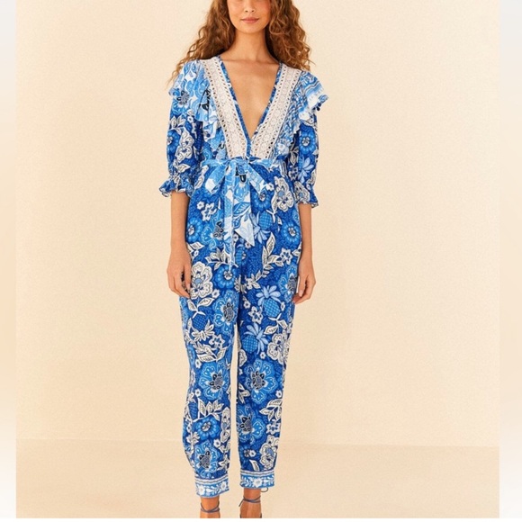 Farm Rio Blue Full Of Flowers Jumpsuit - Picture 2 of 5